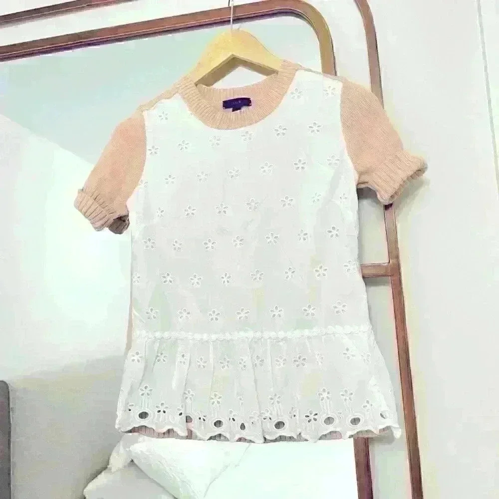 J.Crew Embroidered Front Shirt Sleeve Sweater Top